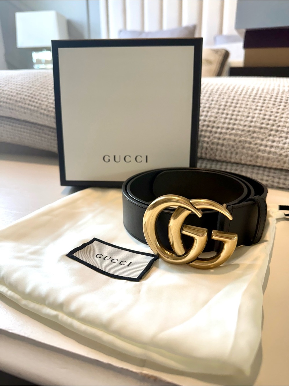 Gucci GG Marmont Black Leather Belt Double G Buckle Size 90